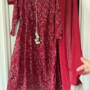 MNR replica Fully embroidered net gown maxi chiffon embellishd dupatta, trouser